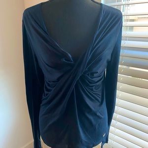 Salvatore Ferragamo Long Sleeve Drape Neck Top